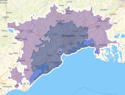 carte zone intervention sur site : Mireval et alentours